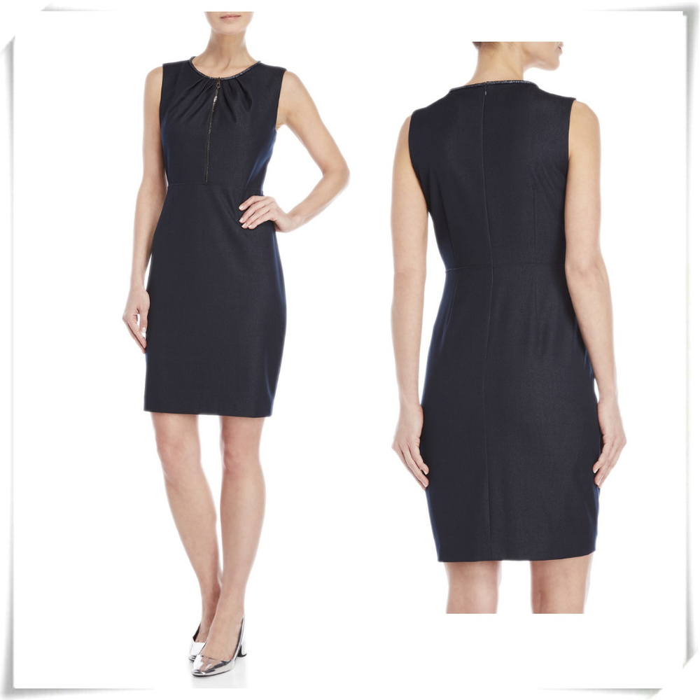 💲Sale 3/$15 - Tahari Dark Blue Lucille Classic Career Front Zip Sheath Dress